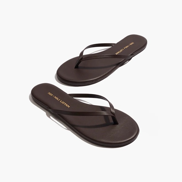 TKEES x NILI LOTAN size 7, brown leather flip flop sandals NWT - Picture 1 of 11